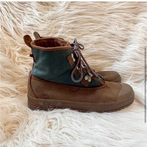 Green and brown boots.